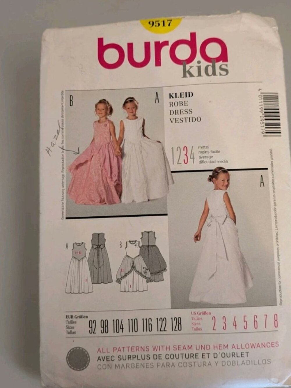 Burda Sewing Pattern 9717 Girls Special Occasion Dress Uncut Size 2-8